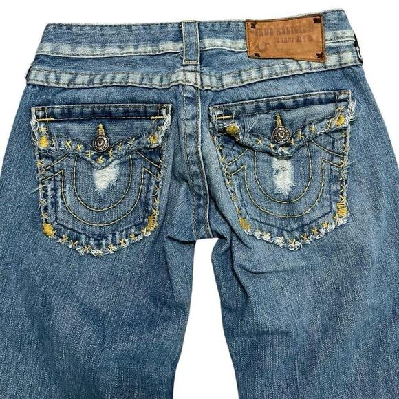 True Religion Y2K Distressed Grunge Stitch Joey Flare Jeans - Picture 2 of 6